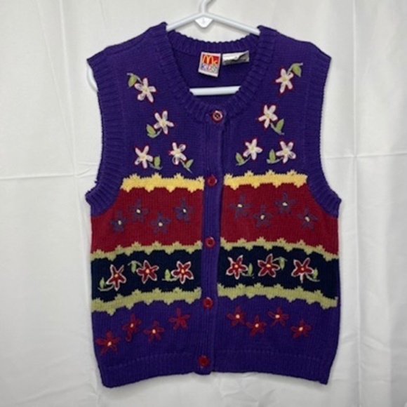 MCKIDS Vintage Knit Embroidered Sweater Vest Girls Size 5 - Picture 1 of 5